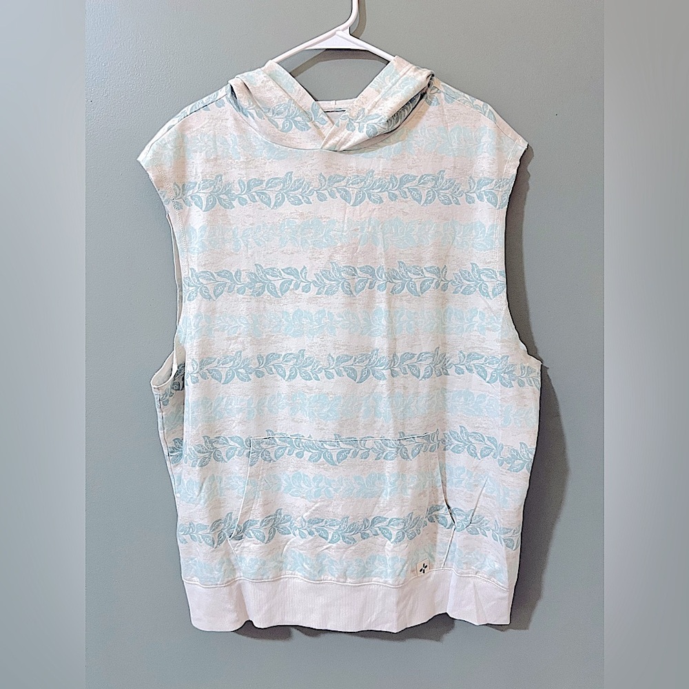 Sun + Stone Men's Regular Fit Botanical Stripe Sleeveless Hoodie White XL